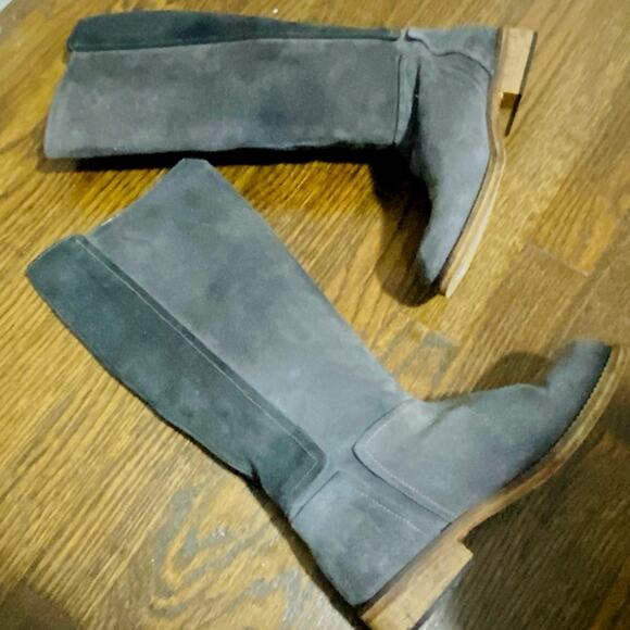 WEBB Grey Suede Leather Tall Boots EU Size 37 Slip On Flats - Picture 2 of 8